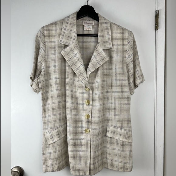 Classique Collections Vintage Linen Blend Glen Check Blazer 9/M Beige Retro Y2K - Picture 1 of 7